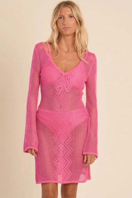 Molly Bracken Short Crochet Beach Dress Pink - Fleur - De - Lis Boutique