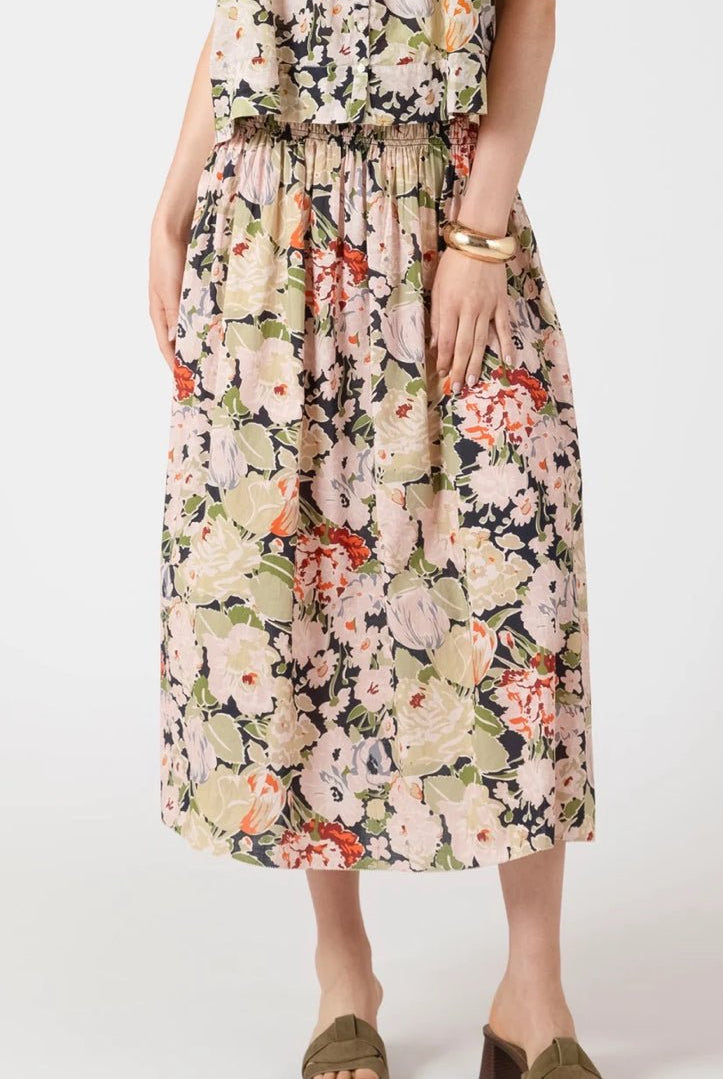 Black Tape Smocked Waist Midi Skirt Vintage Rose lol - Fleur - De - Lis Boutique