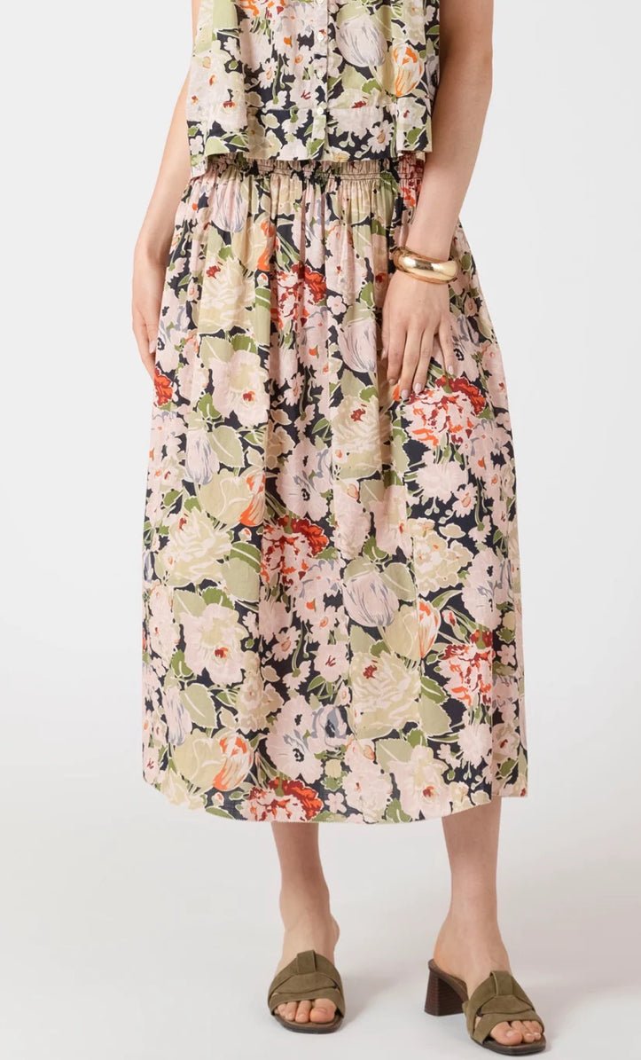 Black Tape Smocked Waist Midi Skirt Vintage Rose lol - Fleur - De - Lis Boutique