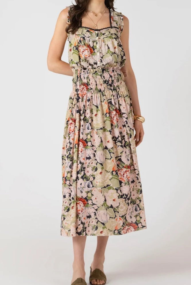 Black Tape Smocked Waist Midi Skirt Vintage Rose lol - Fleur - De - Lis Boutique