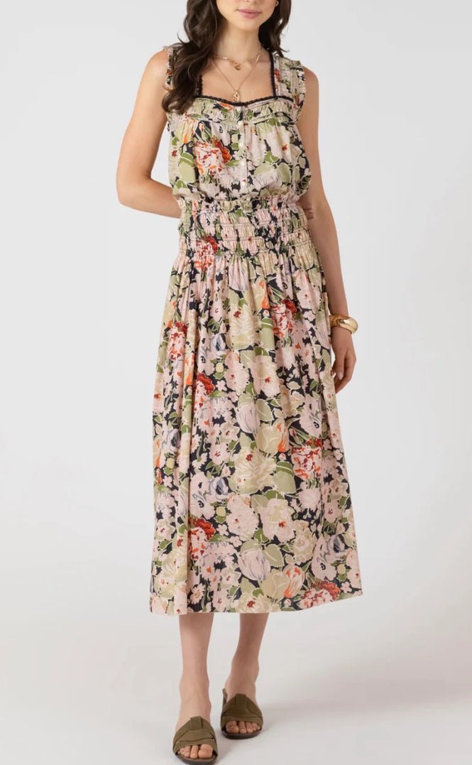 Black Tape Smocked Waist Midi Skirt Vintage Rose lol - Fleur - De - Lis Boutique