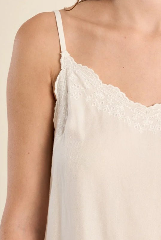 Molly Bracken Satin Camisole with Lace Detail White - Fleur - De - Lis Boutique