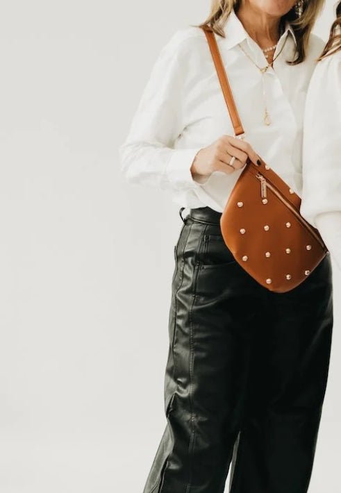 Pretty Simple Gold Studded Westlyn Bum Bag Camel - Fleur-De-Lis Boutique