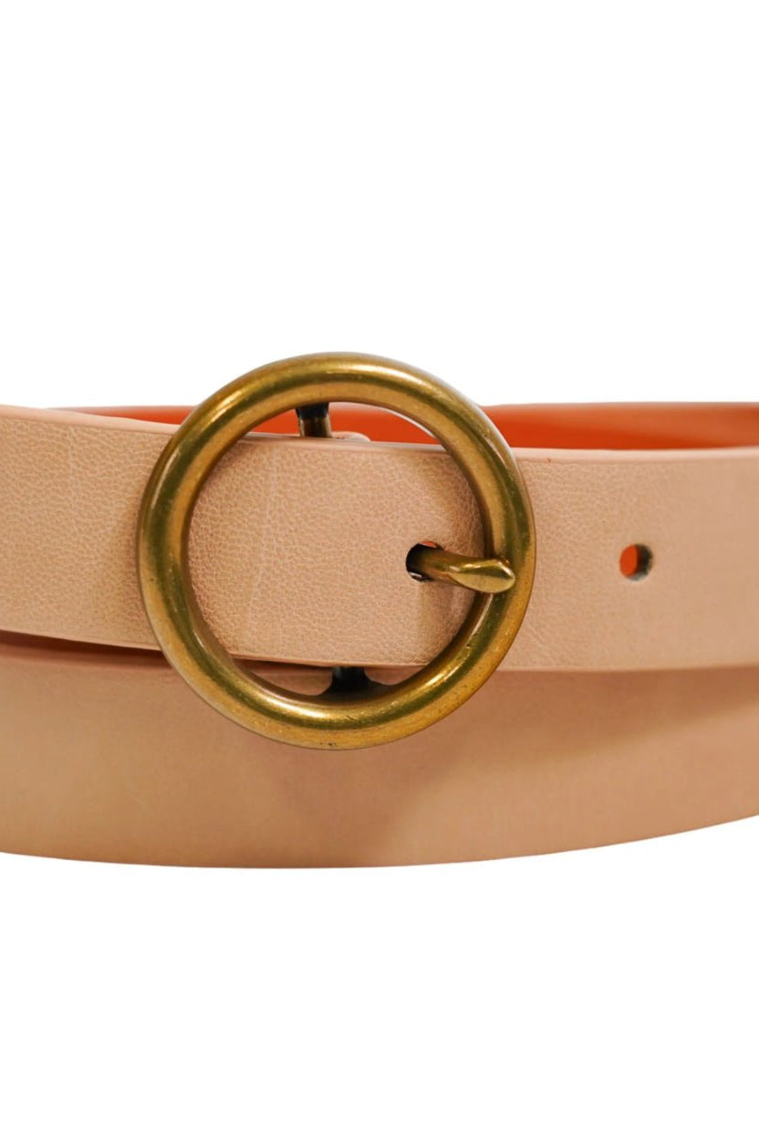 Most Wanted Round Brass Buckle Taupe - Fleur-De-Lis Boutique