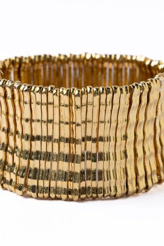 Ink + Alloy Winnie Wide Stretch Bracelet Brass - Fleur-De-Lis Boutique