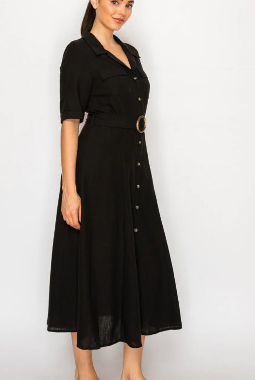 Meet Me In Santorini Black Linen Shirt Dress - Fleur - De - Lis Boutique