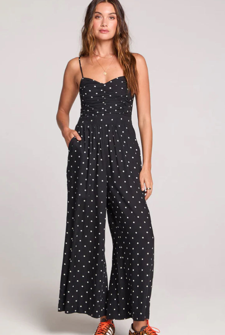 Saltwater Luxe Shaye Jumpsuit black with white polka dots