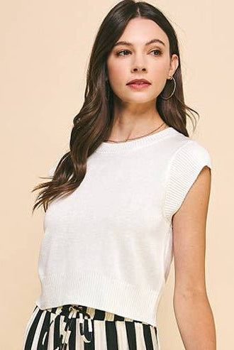 Pinch Cap Sleeve Knit Top Pure White - Fleur - De - Lis Boutique