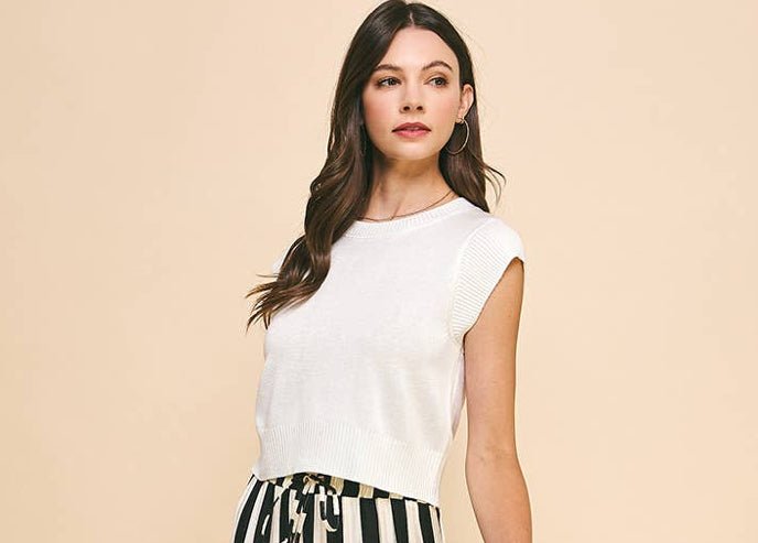 Pinch Cap Sleeve Knit Top Pure White - Fleur - De - Lis Boutique