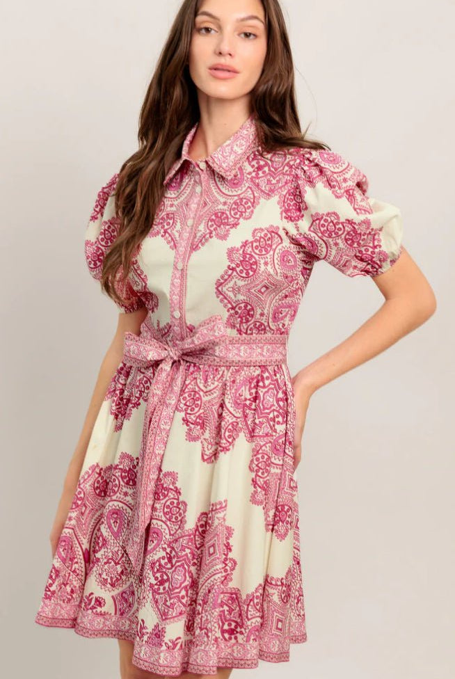 Tea At Noon Belted Mini Dress - Fleur - De - Lis Boutique