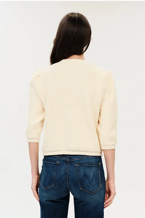Lou Short Sleeve Puffed Shoulder Waffle Cardigan - Fleur-De-Lis Boutique
