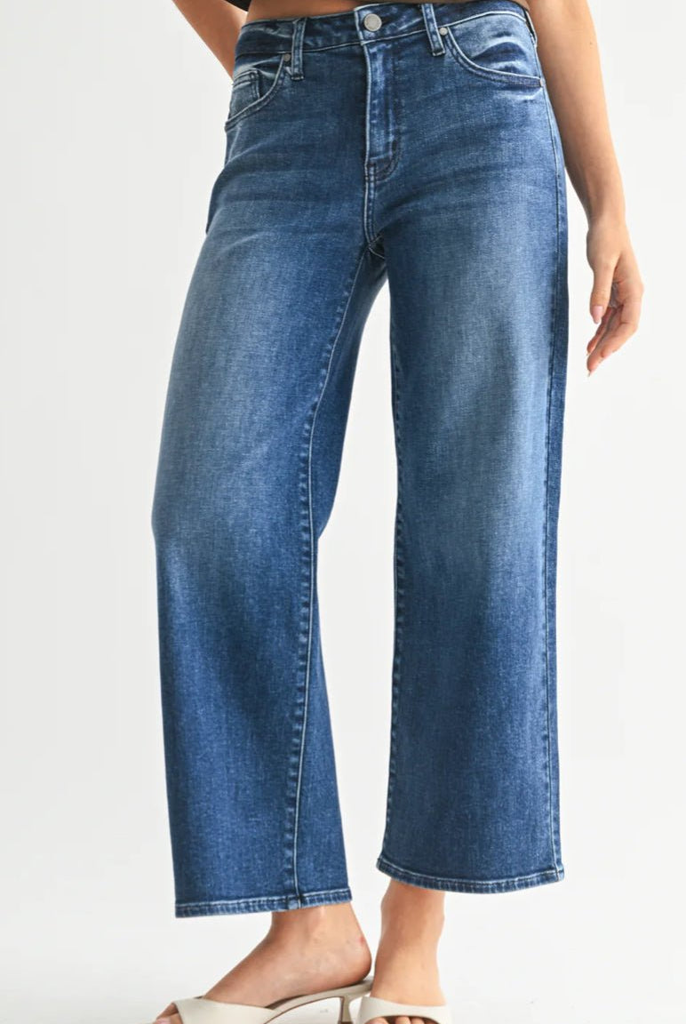 Just Black Petite Slim Wide Leg Dark Denim - Fleur - De - Lis Boutique