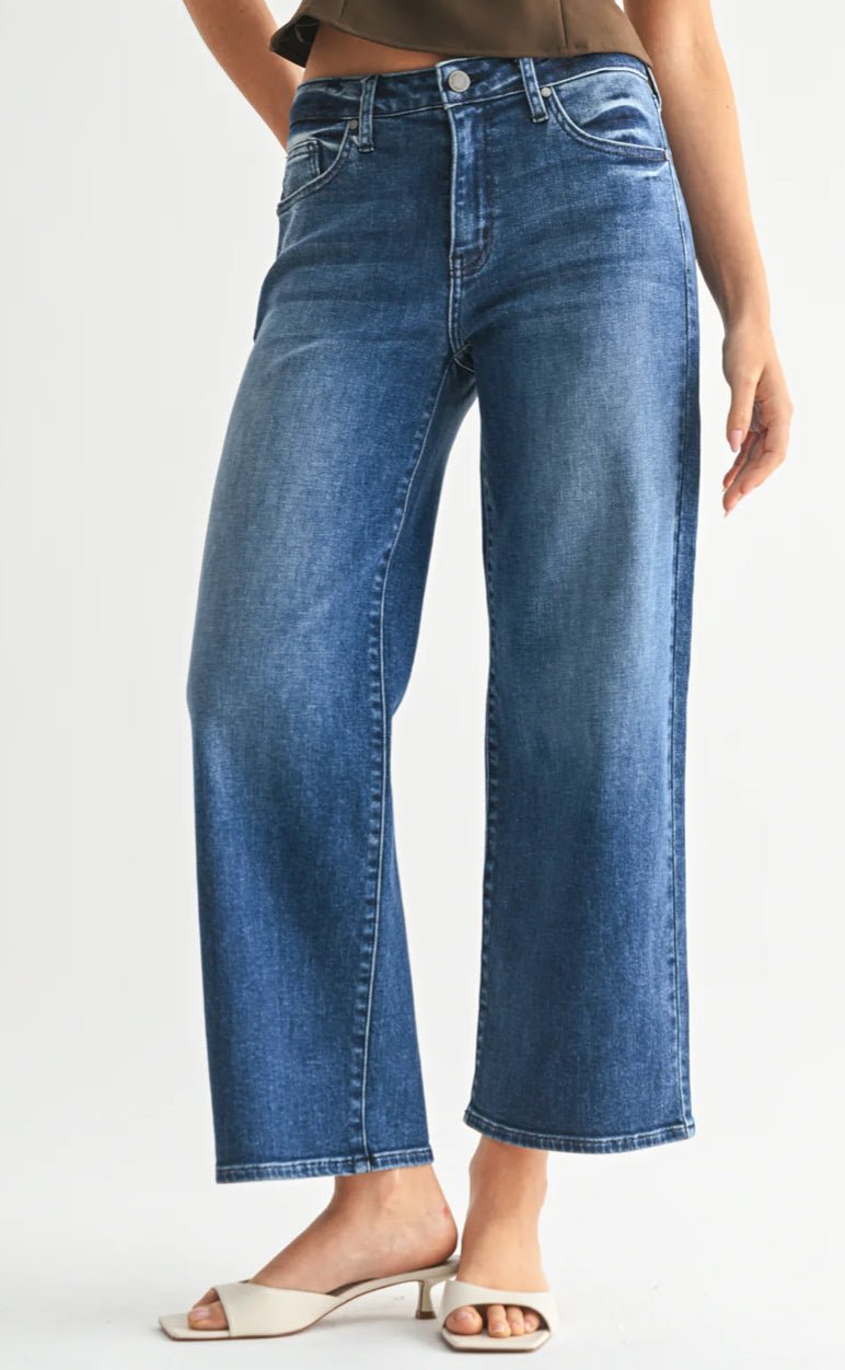 Just Black Petite Slim Wide Leg Dark Denim - Fleur - De - Lis Boutique
