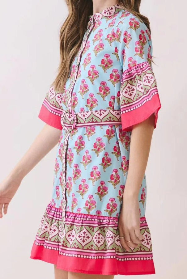 TCEC Multi Short Sleeve Mini Dress - Fleur - De - Lis Boutique