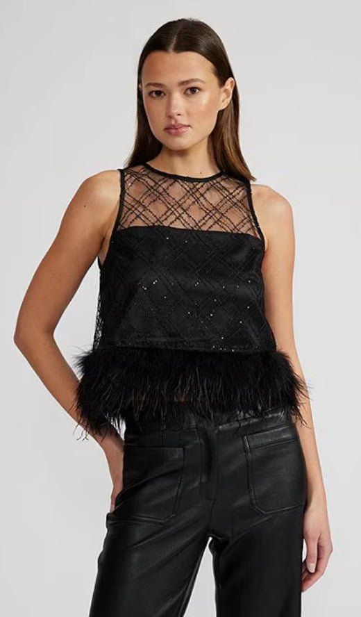 Lucy Paris Miley Feather Trim Top - Fleur - De - Lis Boutique