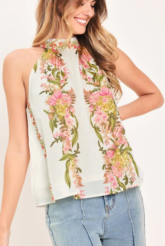 Floral Printed Woven Halter Top - Fleur-De-Lis Boutique