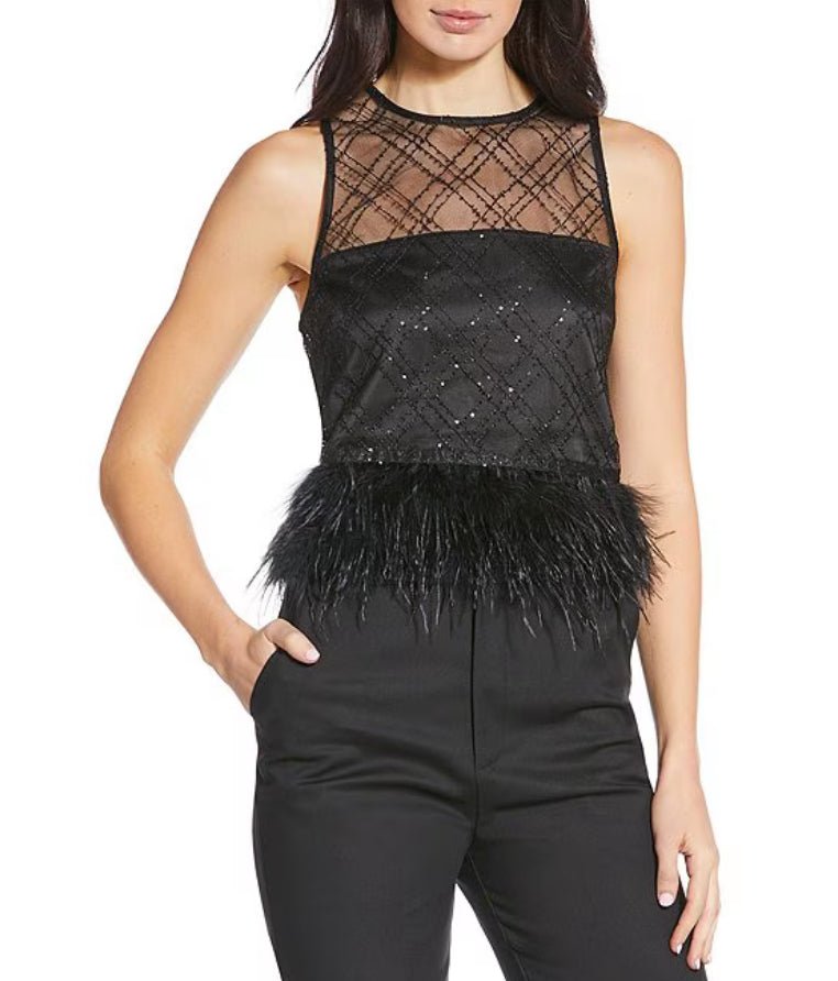Lucy Paris Miley Feather Trim Top - Fleur - De - Lis Boutique