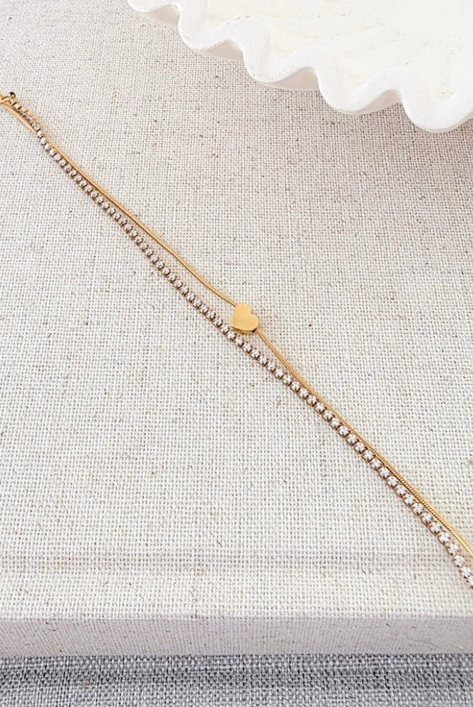 Pretty Simple Double Love Tennis Bracelet Waterproof Gold - Fleur-De-Lis Boutique