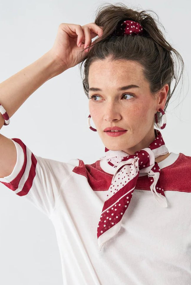 Ink + Alloy Polka Dot Scarf Maroon and White - Fleur-De-Lis Boutique