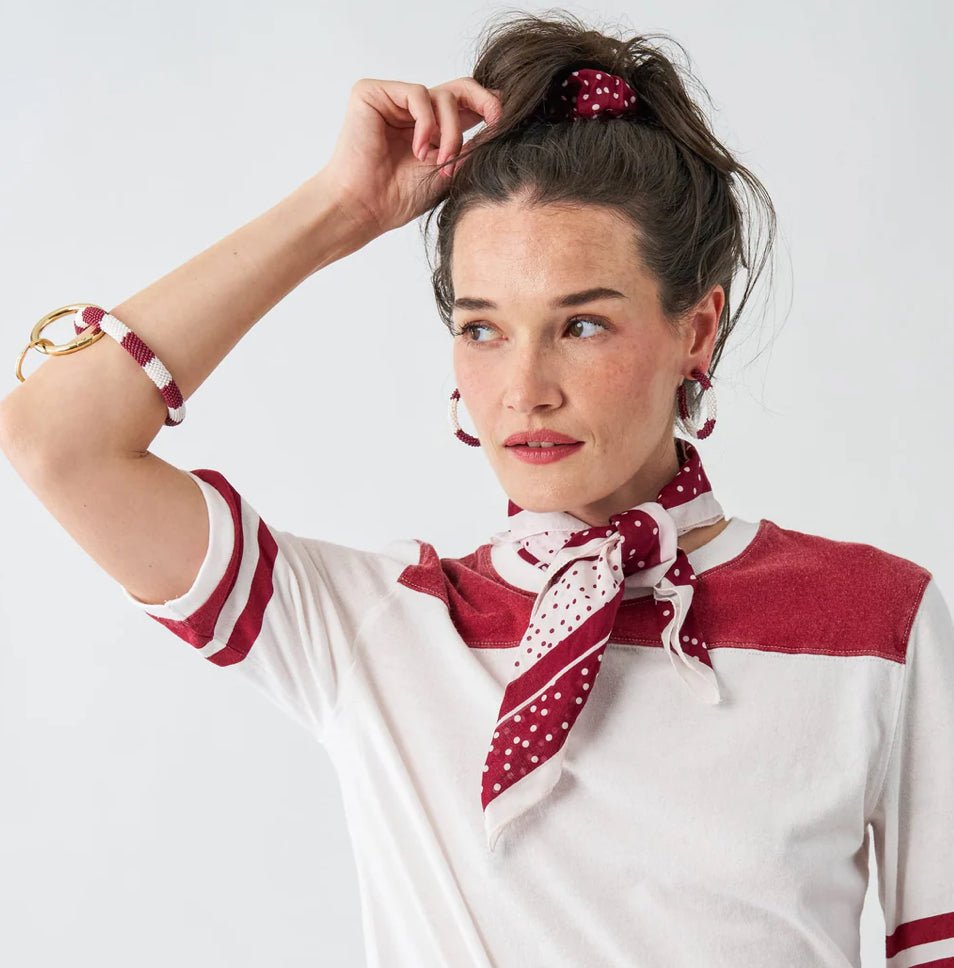 Ink + Alloy Polka Dot Scarf Maroon and White - Fleur-De-Lis Boutique