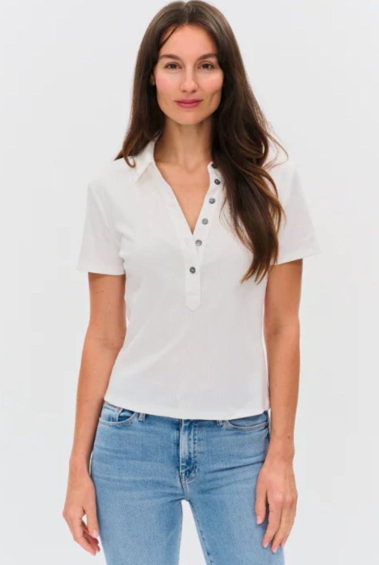 Six Fifty Simone Ribbed Polo White - Fleur - De - Lis Boutique