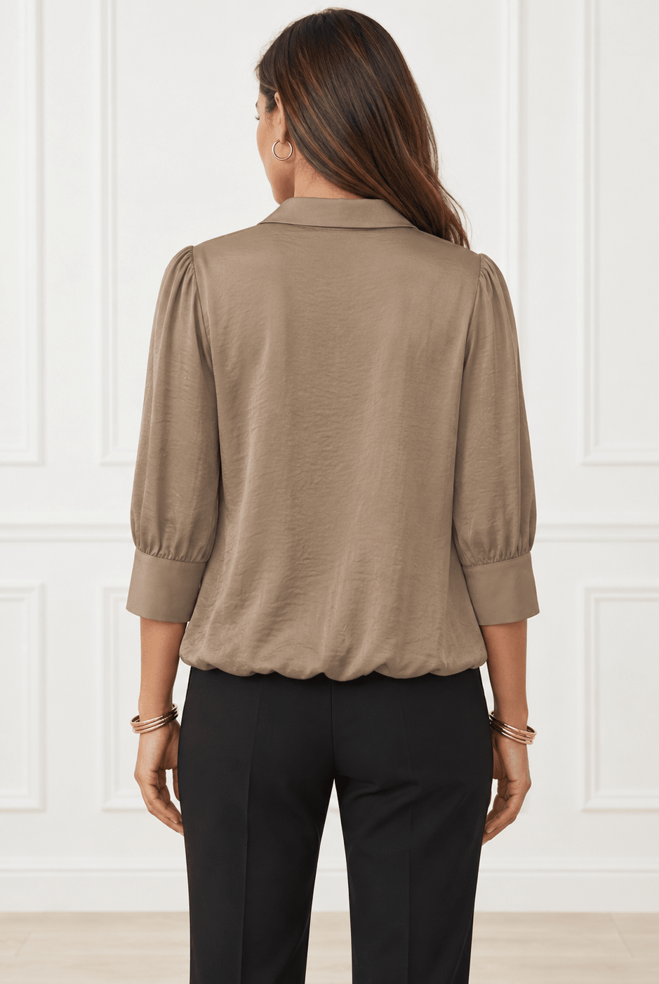 The Luxe Khaki Blouson Blouse - Fleur-De-Lis Boutique