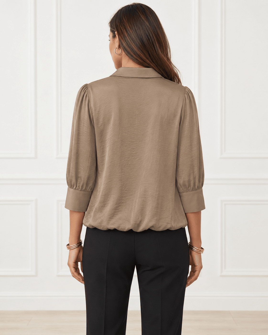 The Luxe Khaki Blouson Blouse - Fleur-De-Lis Boutique