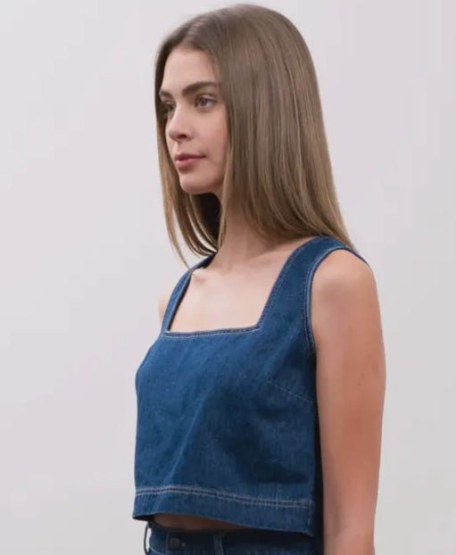 Moon River Denim Square Neck Tank - Fleur - De - Lis Boutique