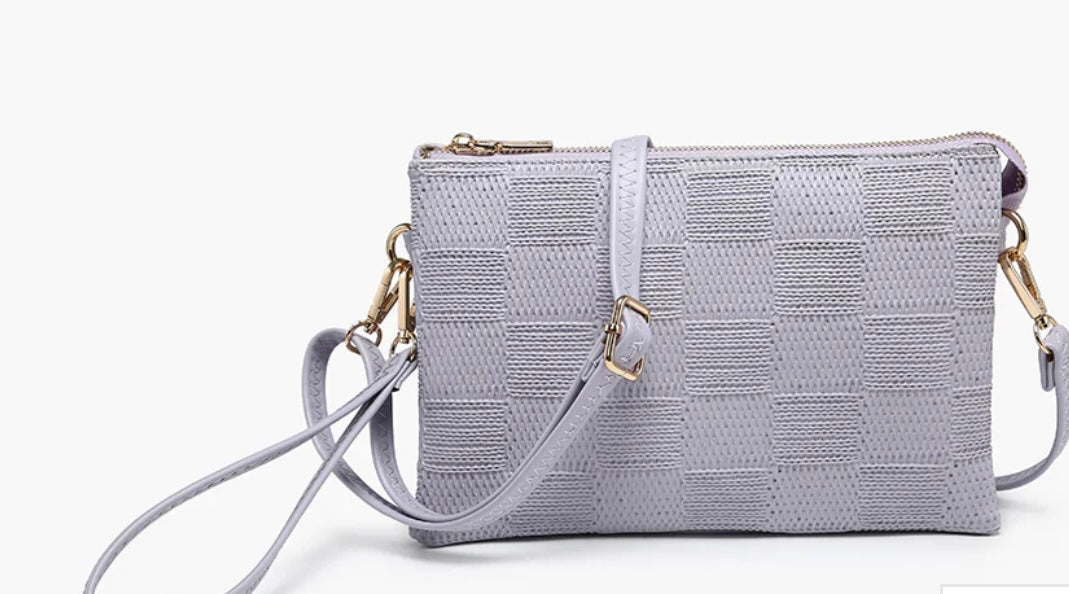 Jen & Co Izzy Vegan Large Checker Crossbody Lavender - Fleur-De-Lis Boutique
