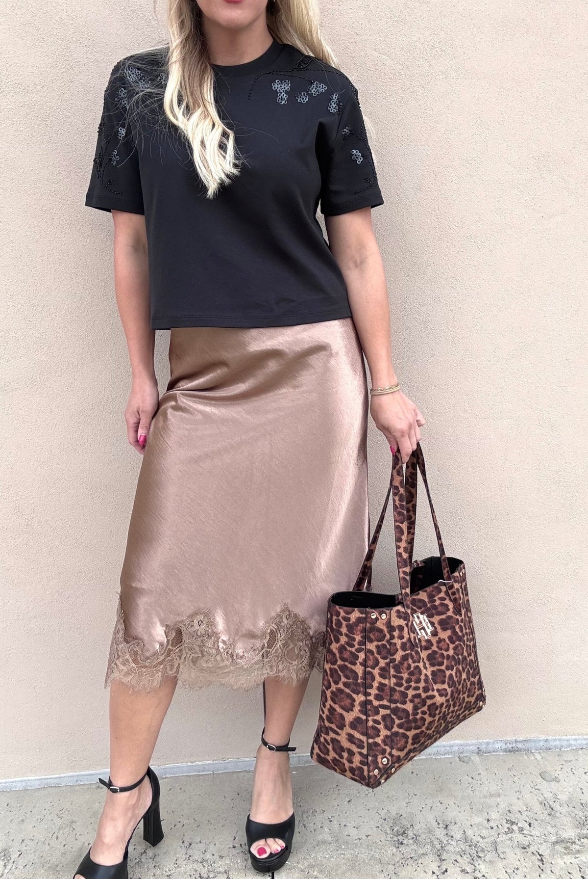Merci Bronze Lace Edge Midi Skirt - Fleur-De-Lis Boutique