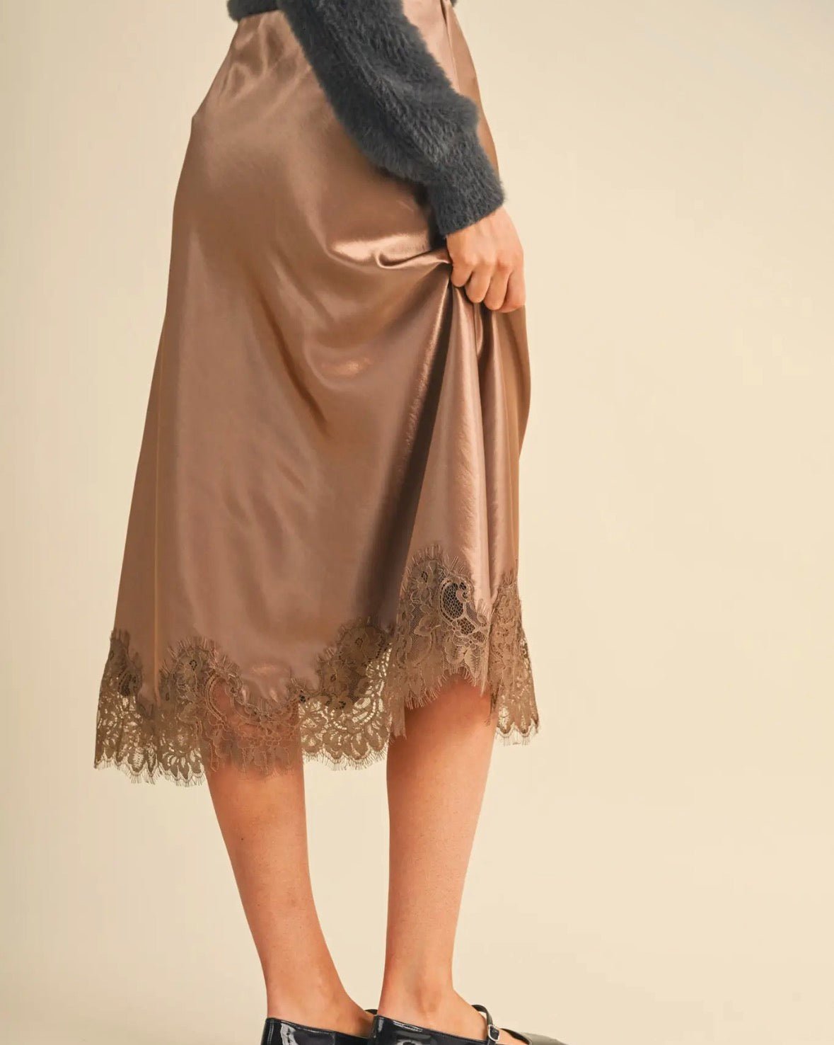 Merci Bronze Lace Edge Midi Skirt - Fleur-De-Lis Boutique