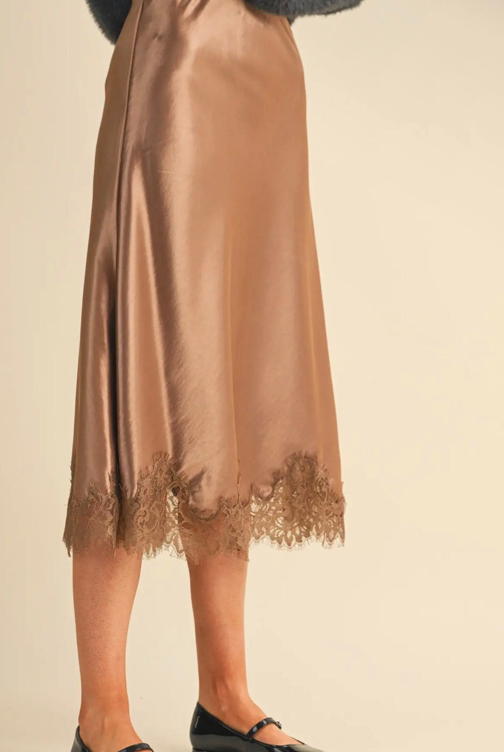 Merci Bronze Lace Edge Midi Skirt - Fleur-De-Lis Boutique