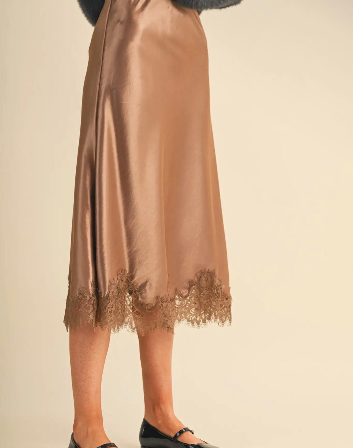 Merci Bronze Lace Edge Midi Skirt - Fleur-De-Lis Boutique