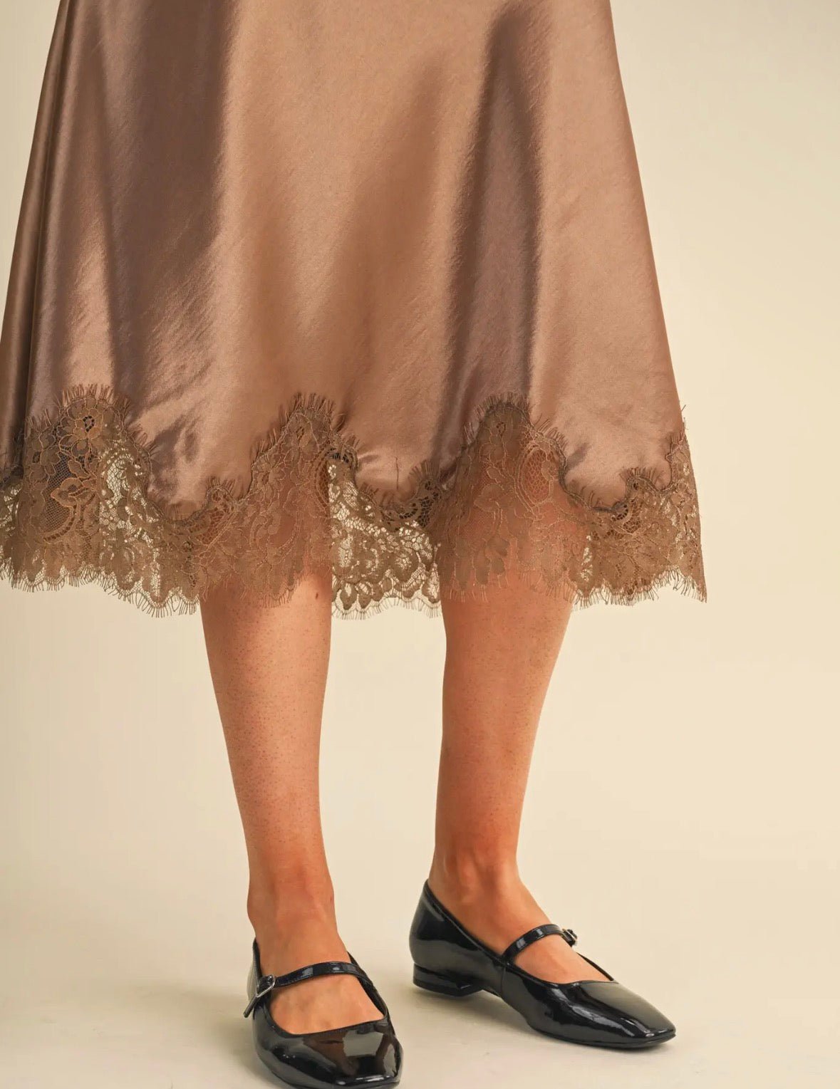 Merci Bronze Lace Edge Midi Skirt - Fleur-De-Lis Boutique