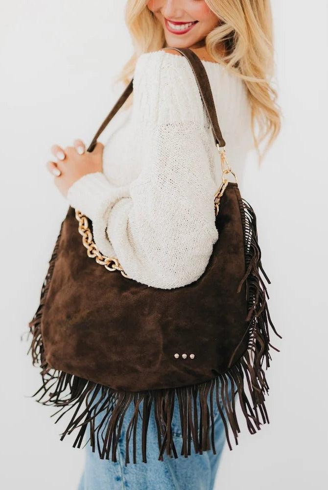 Pretty Simple Loretta Suede Fringe Slouchy Bag - Fleur-De-Lis Boutique