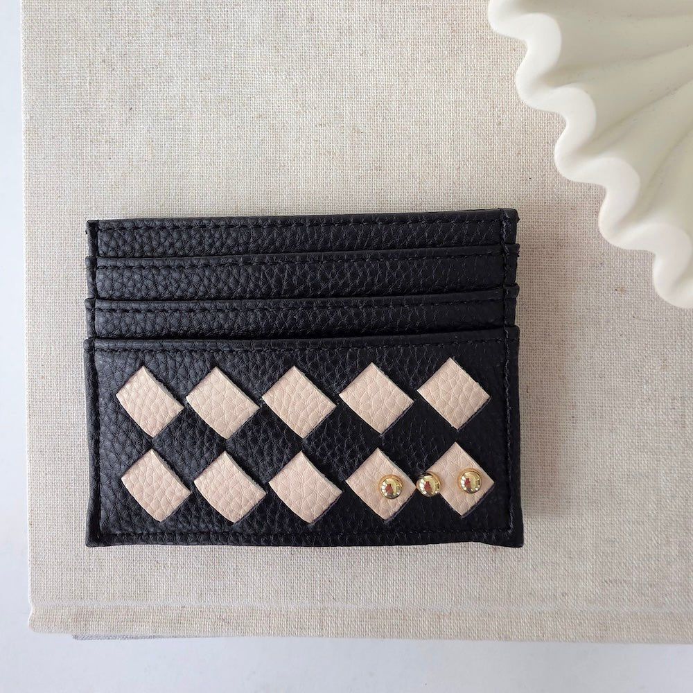 Pretty Simple Mariah Woven Small Card Holder Wallet- Black Geo - Fleur-De-Lis Boutique