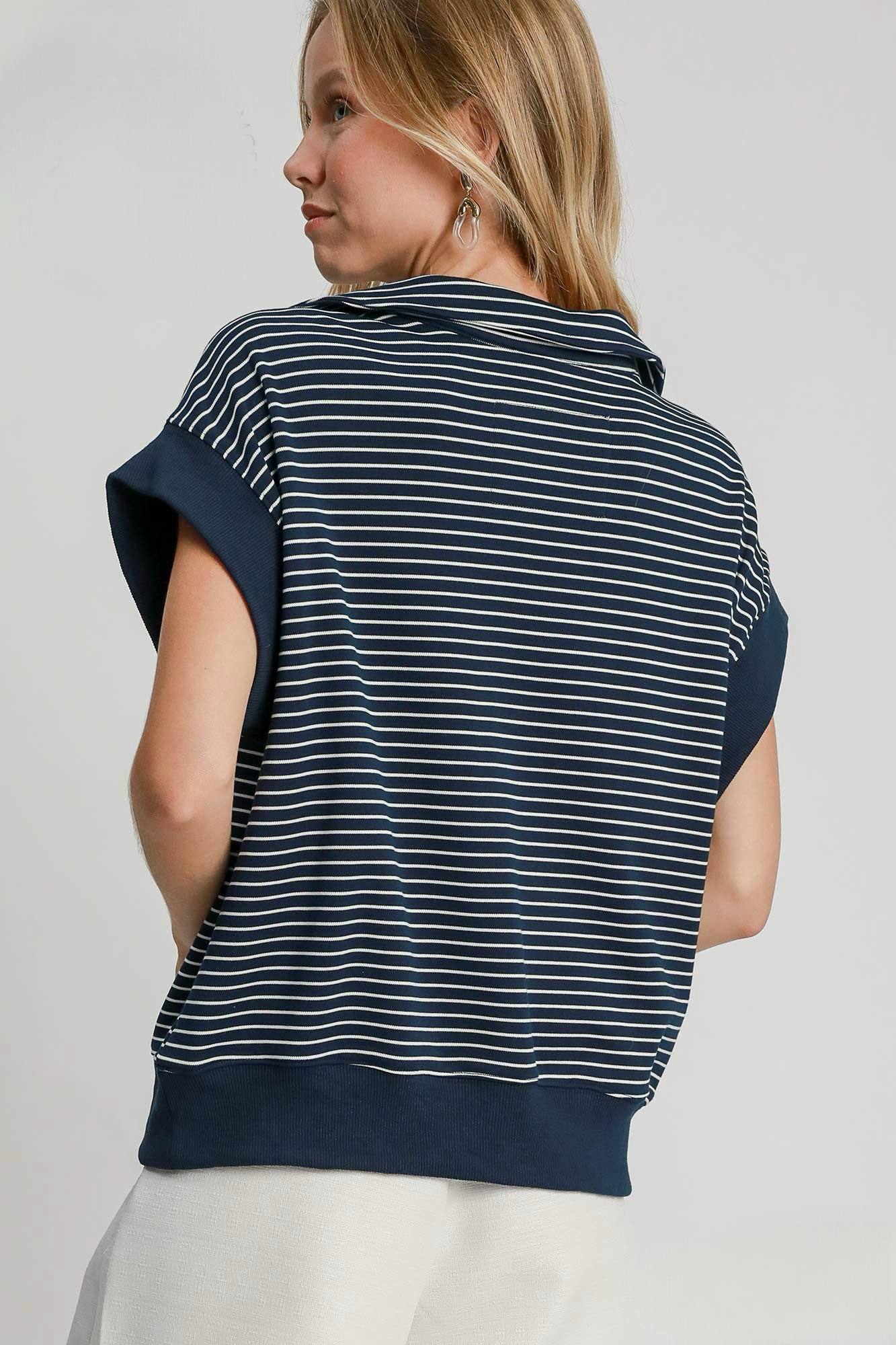 Striped Luxeknit Polo Sweatshirt - Fleur - De - Lis Boutique
