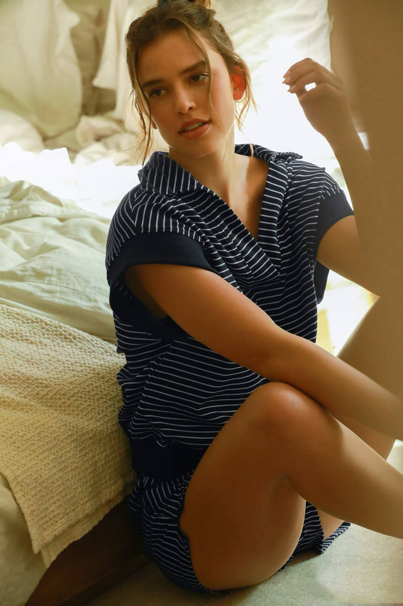 Striped luxe knit pull on sweatshorts - Fleur - De - Lis Boutique