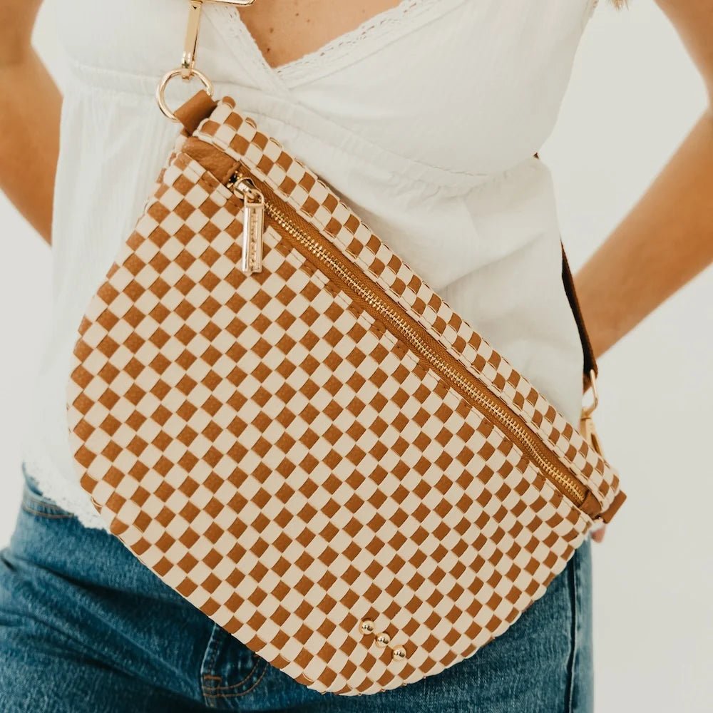 Pretty Simple Westlyn Woven Bum Bag-Checkered Tan - Fleur-De-Lis Boutique