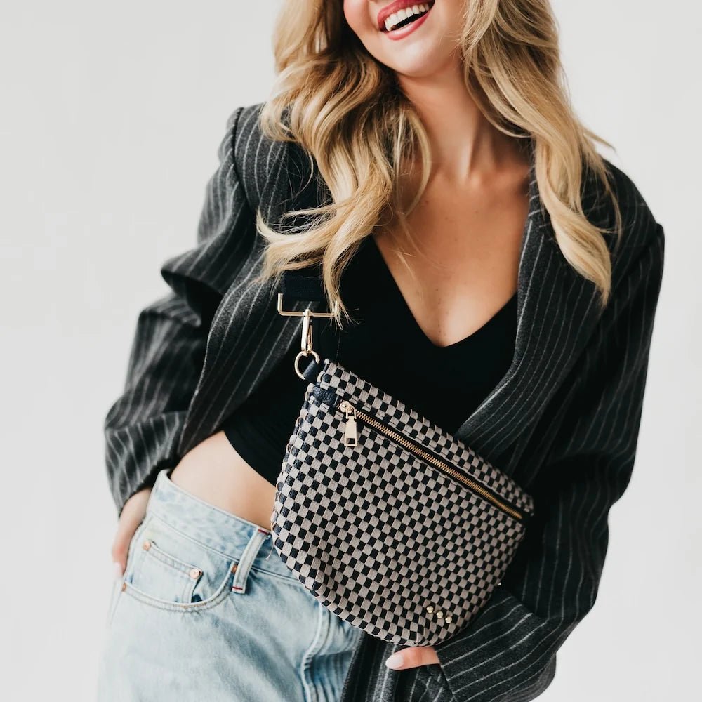 Pretty Simple Westlyn Woven Bum Bag-Grey Checkered - Fleur-De-Lis Boutique