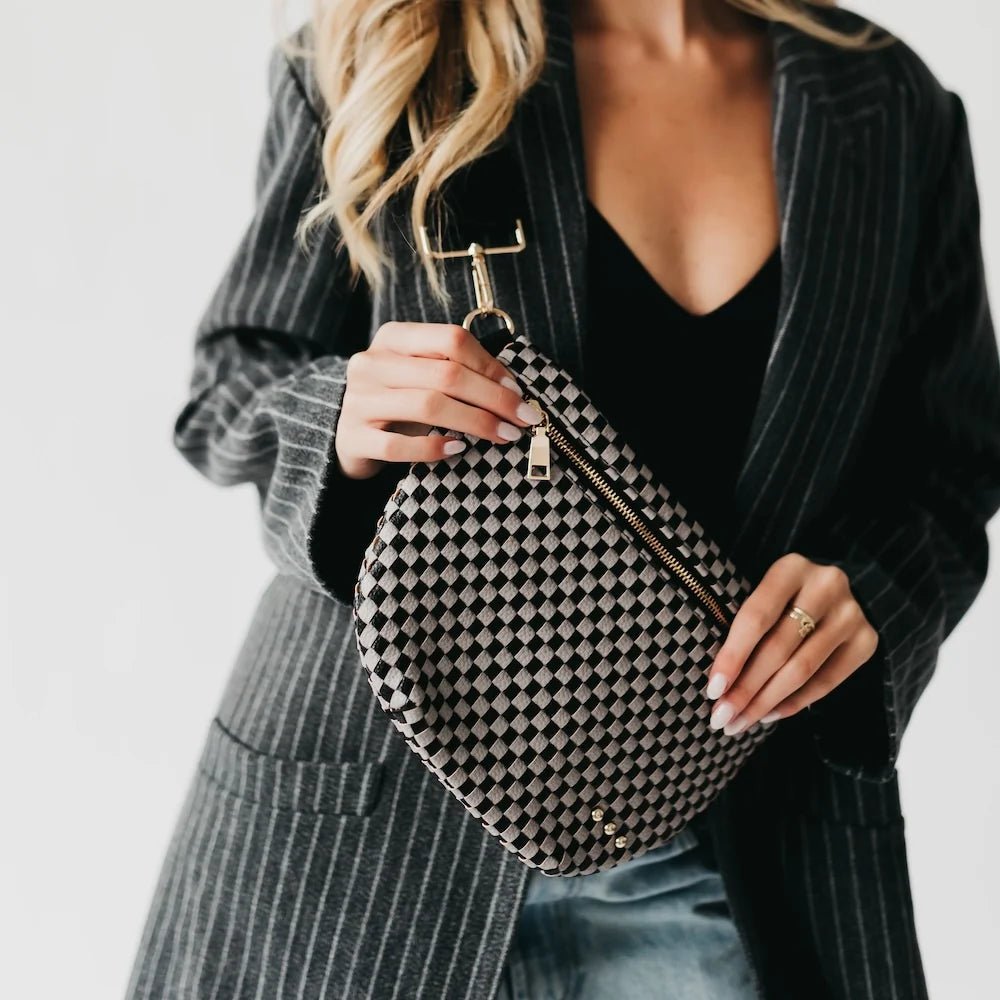 Pretty Simple Westlyn Woven Bum Bag-Grey Checkered - Fleur-De-Lis Boutique