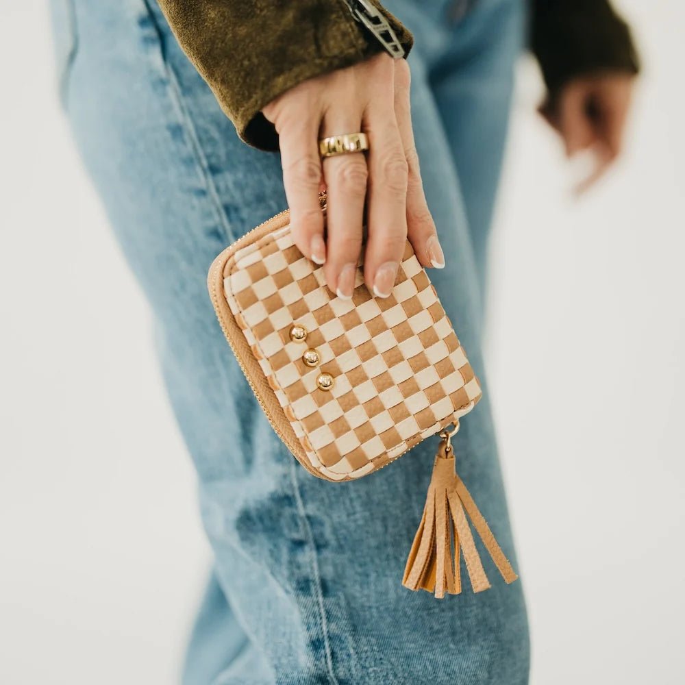Pretty Simple Wynona Woven Wallet Checkered Tan - Fleur-De-Lis Boutique