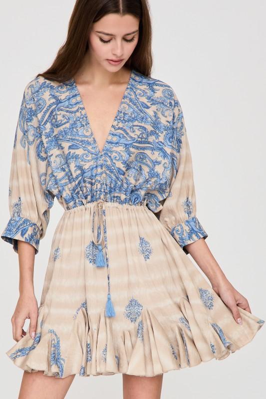 KDL 3/4 Sleeve Border Print Dress - Fleur-De-Lis Boutique
