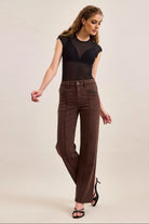 Hidden Ella High Rise Classic Straight Mocha - Fleur-De-Lis Boutique