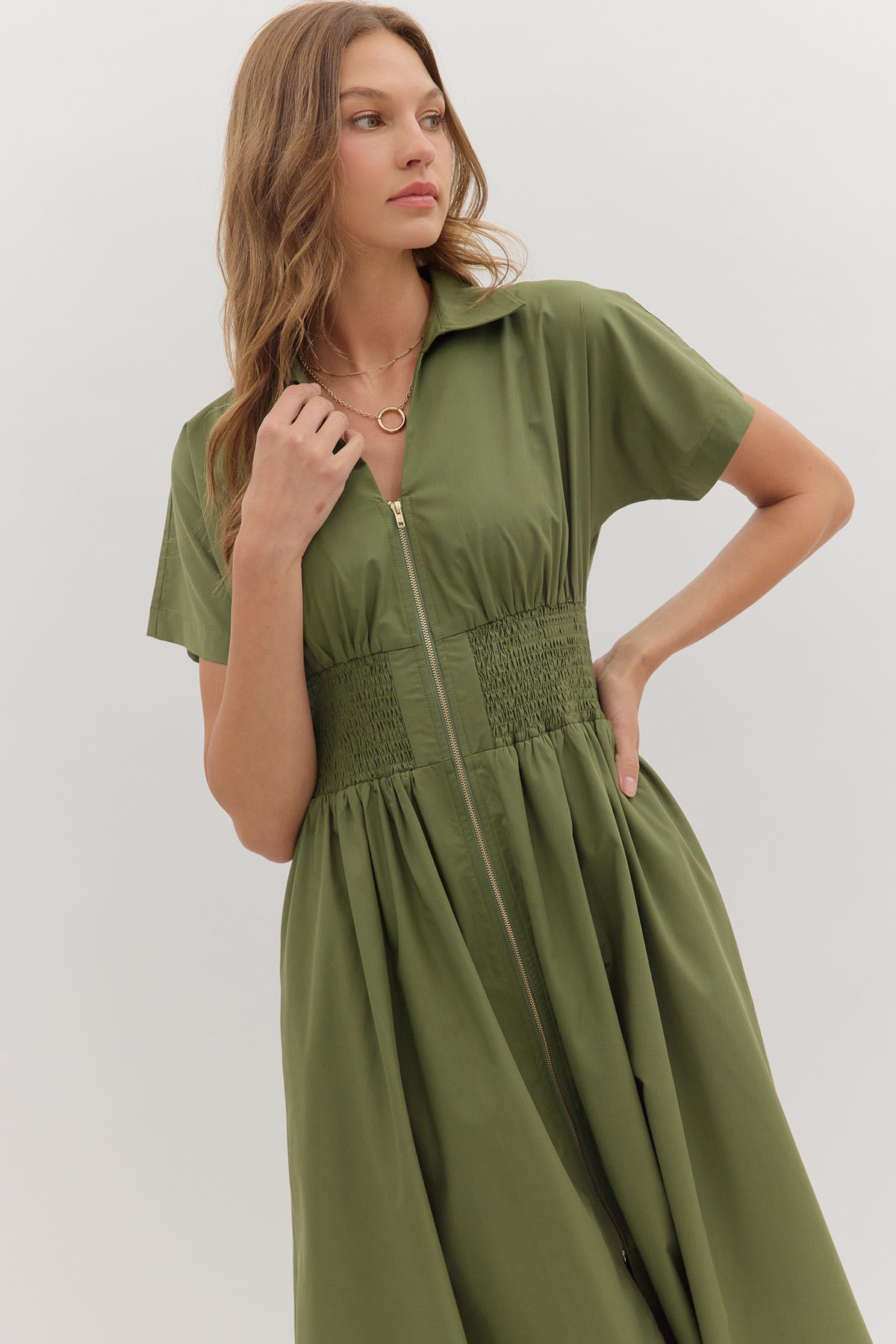 Sophie Zip Dress Olive - Fleur - De - Lis Boutique