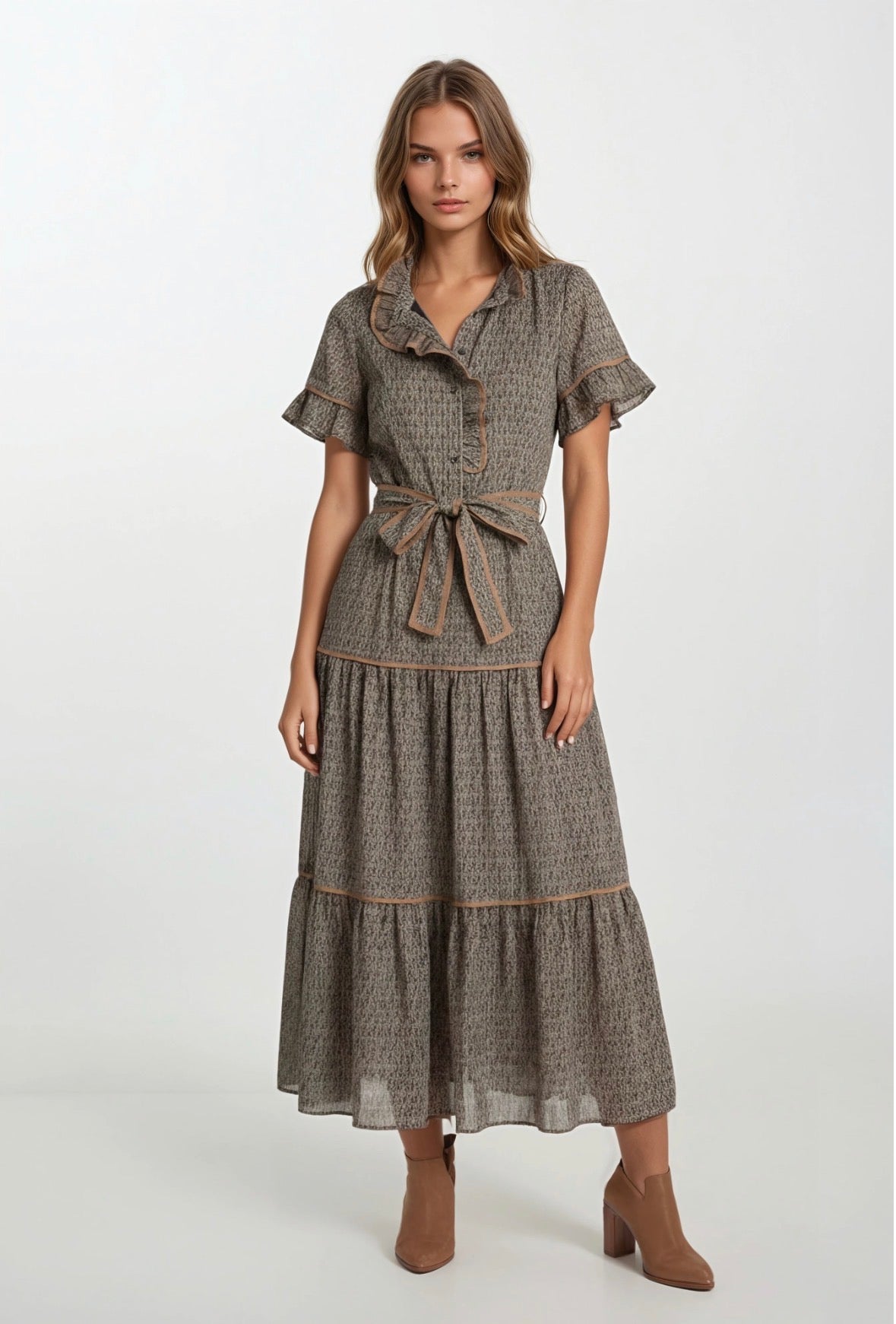 Sincerely Ours Lena Dress Amber Leaf Jacquard - Fleur-De-Lis Boutique