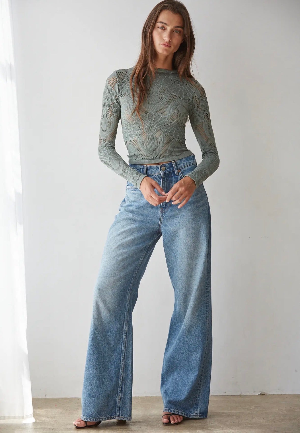 By Together Ophelia Lace Top Light Green - Fleur-De-Lis Boutique