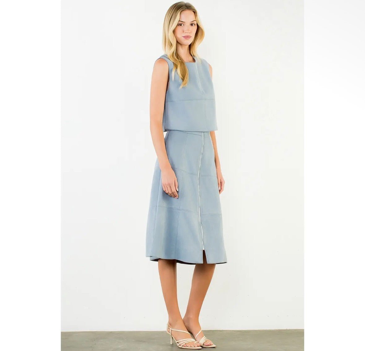 THML Blue Faux Suede Sleeveless Top - Fleur-De-Lis Boutique