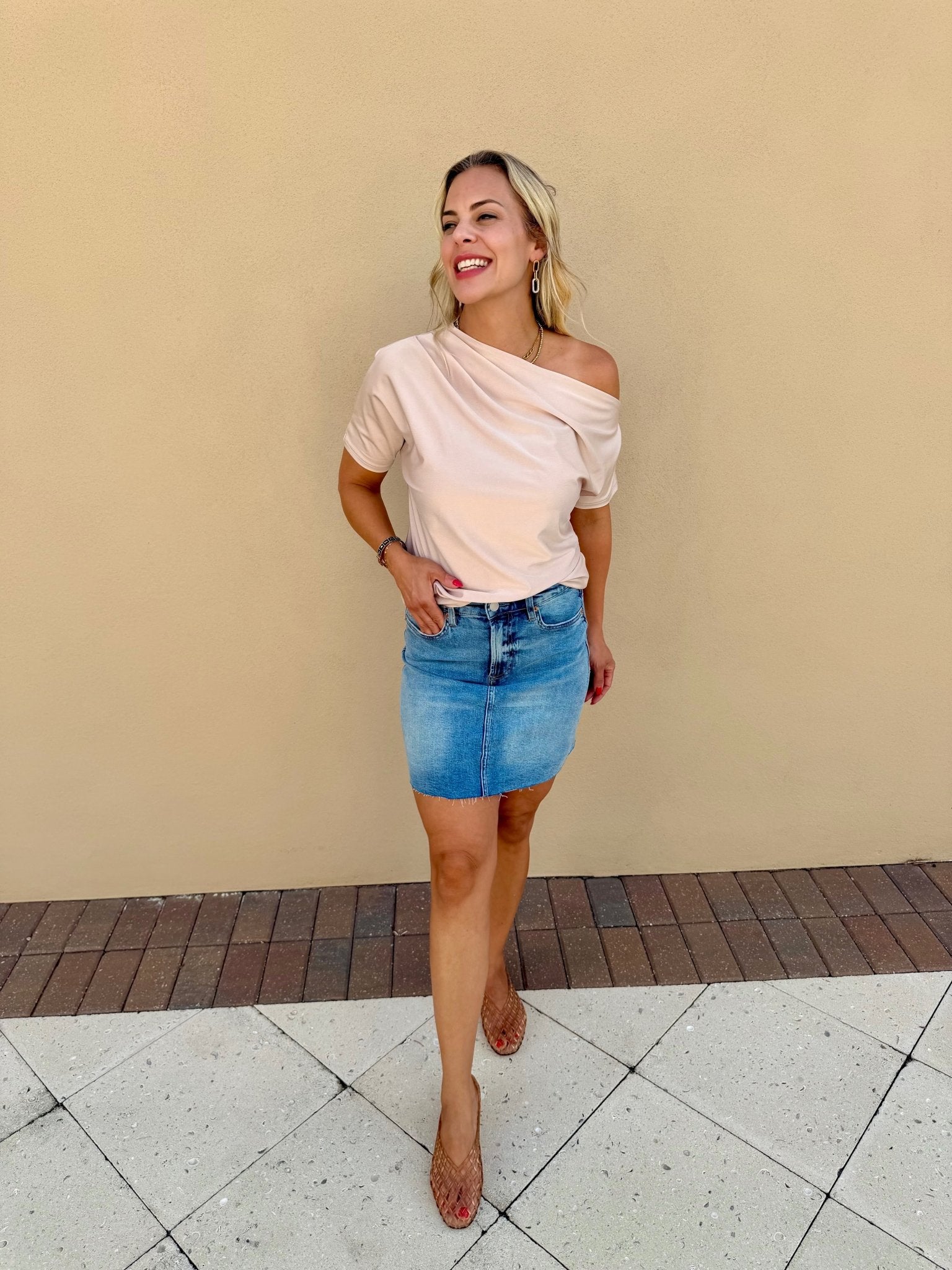 Champagne One Shoulder Top - Fleur-De-Lis Boutique