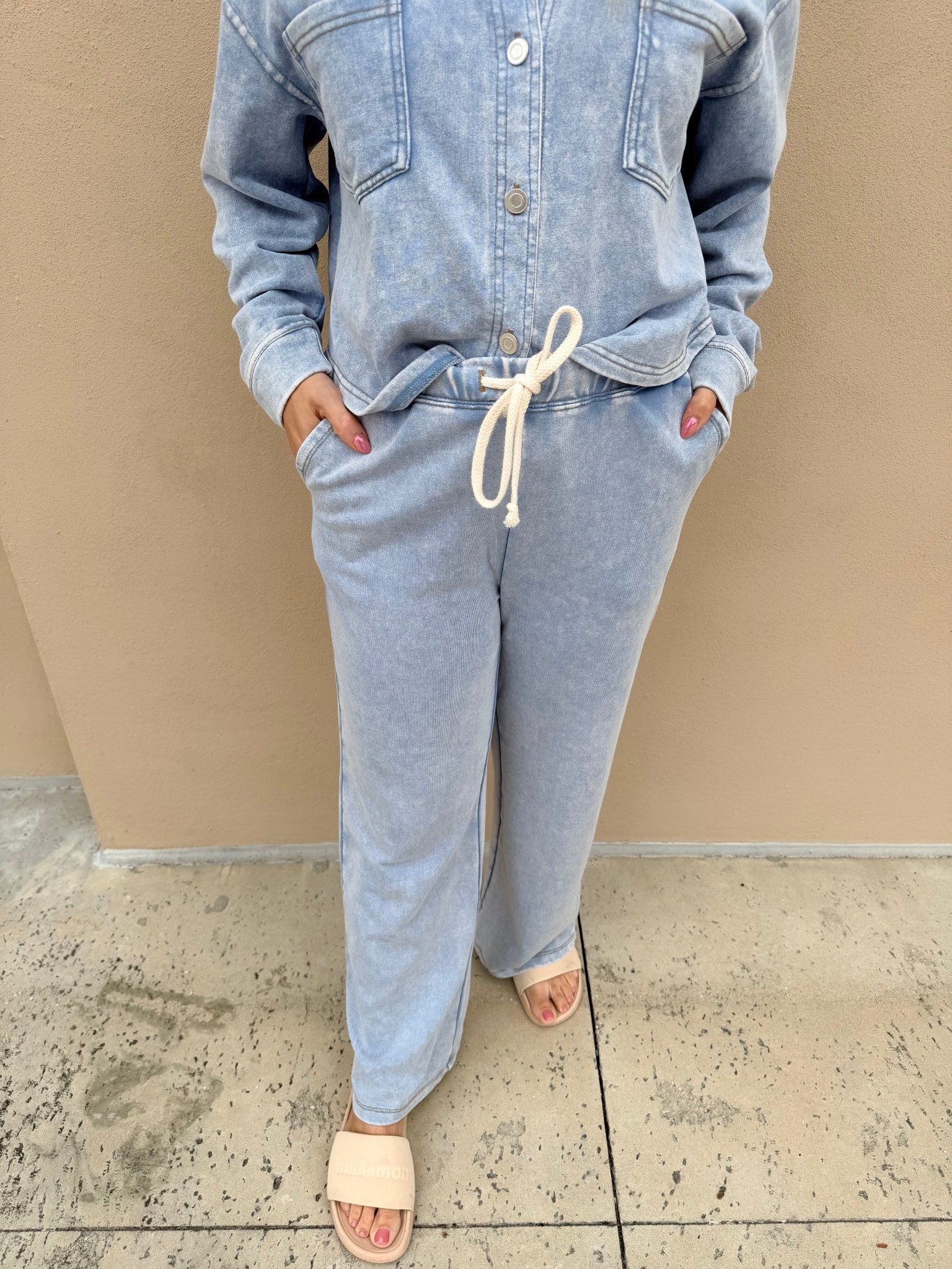 Dex Knit Lounge Pant Washed Light Blue - Fleur - De - Lis Boutique